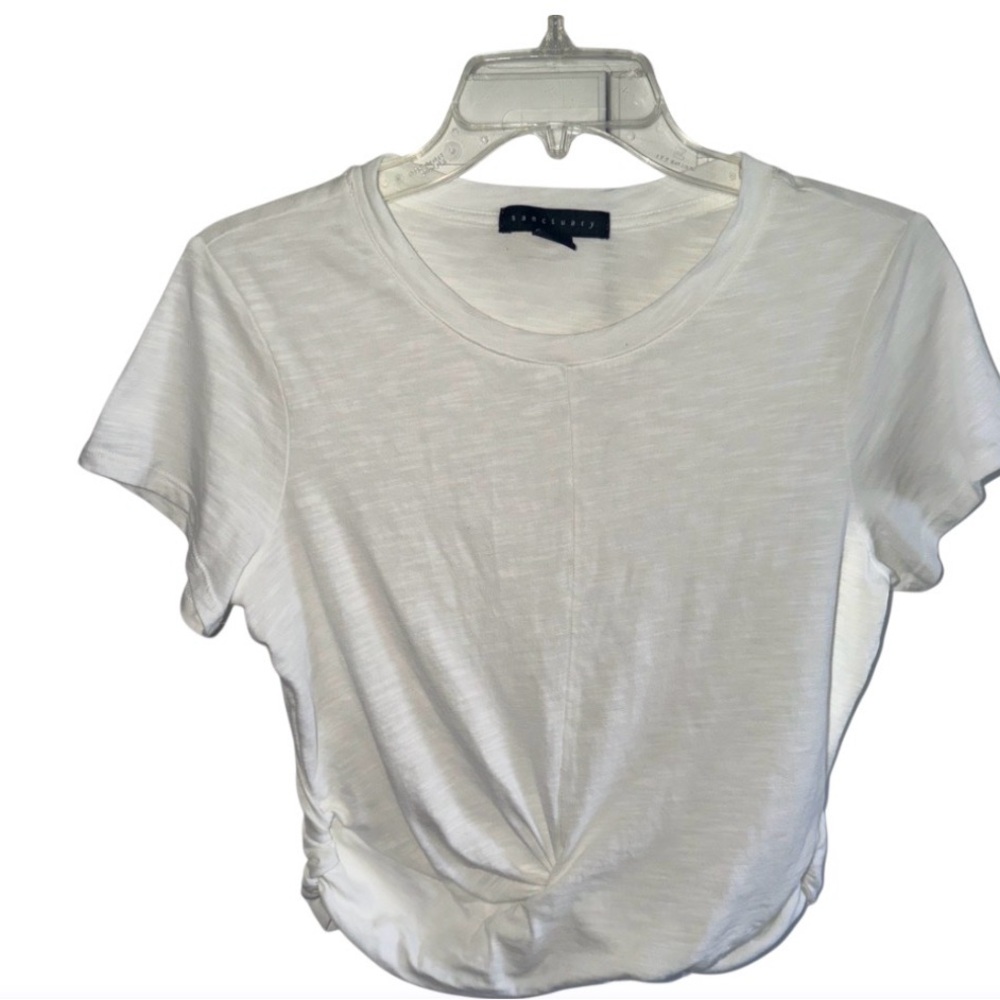 SANCTUARY HIGHSTREET CROP TEE WHITE SZ SMALL Short Sleeve Wrapped Front - Picture 2 of 13